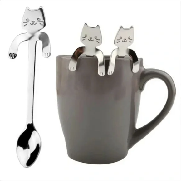 Cat Spoons Tea Spoons Stirrers Cup Hugging Kitty Cats Stainless Steel 2 PC Set - Picture 16 of 16